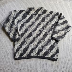 Vintage 90s Mexx Women's Size Medium Chunky Knit Sweater Gray Diagonal Stripes